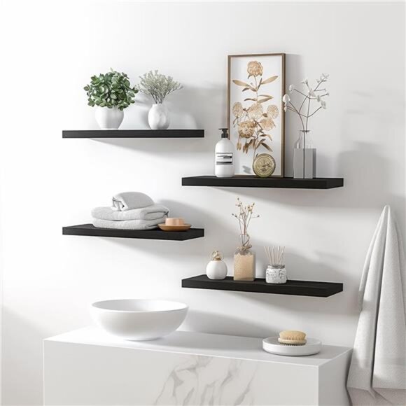 Wood Floating Shelves for Wall Decor, Rustic Wall Shelves for Bedroom Bathroom - Picture 2 of 8